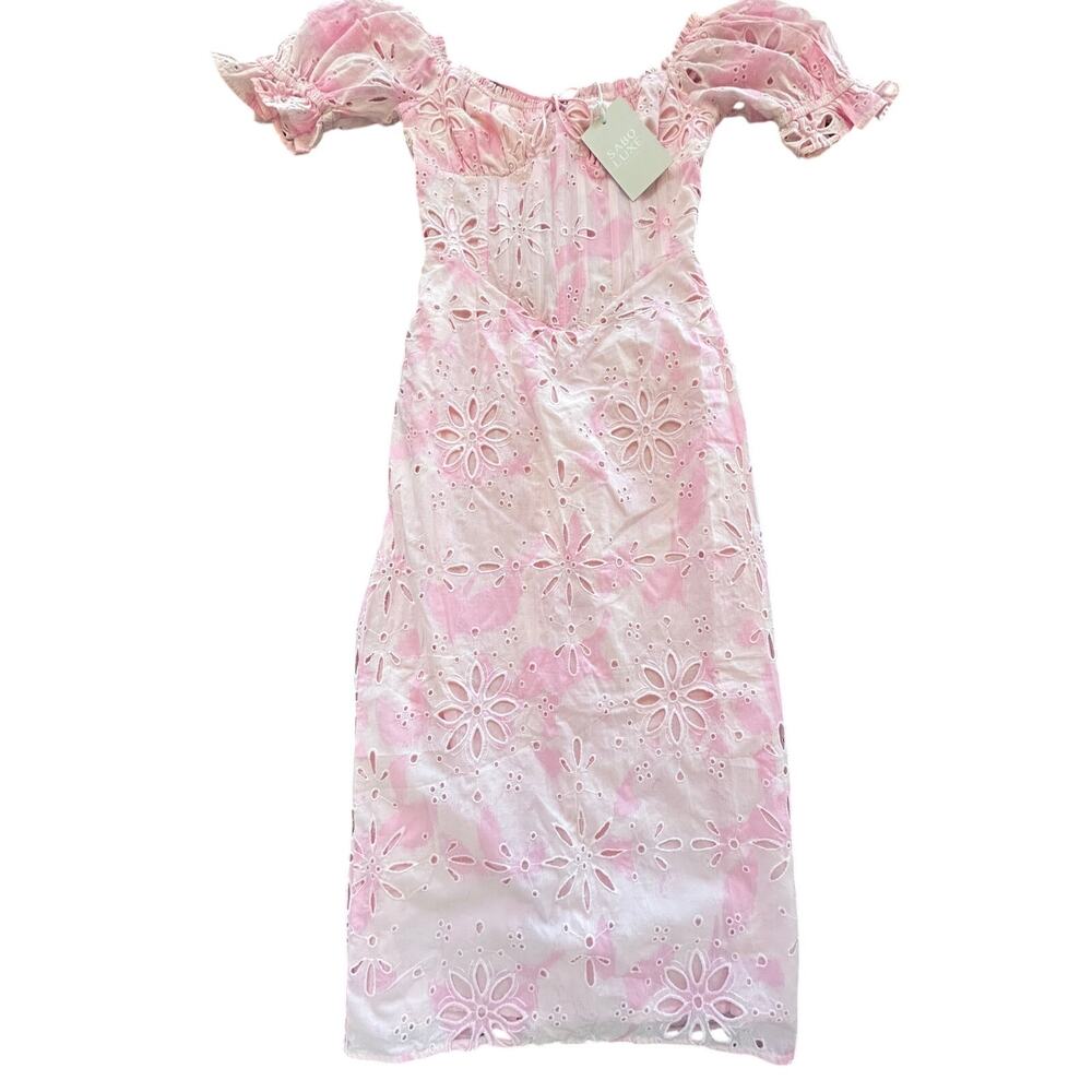 Sabo Luxe Jhene Midi Dress NWT Pink Eyelet Cloud Tie Dye Size 4
